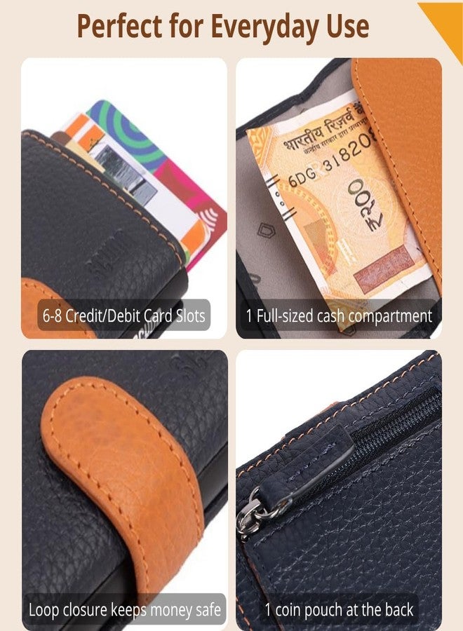 Scudo Genuine Leather Wallet for Men & Women/Mens Wallet/Slim Wallet for Men/Card Holder - Mosaic Collection (Navy-Orange) - Image 4